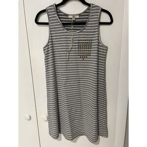 New YA Los Angeles‎ Striped Dress Women's Small Gray White Studded Detail Tank